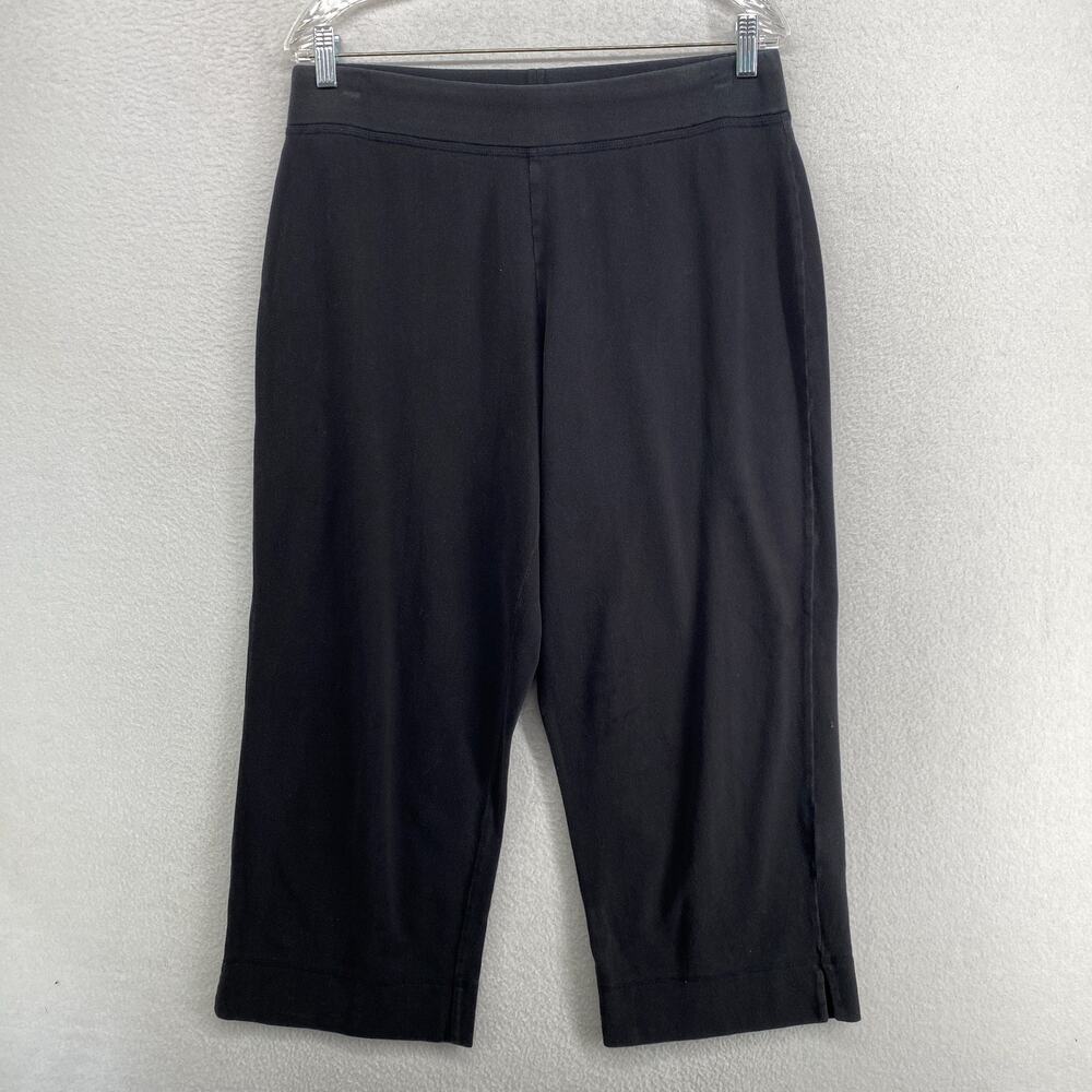 EILEEN FISHER Pants M Heavy Brushed Jersey Cotton Cropped Straight Pull On Black